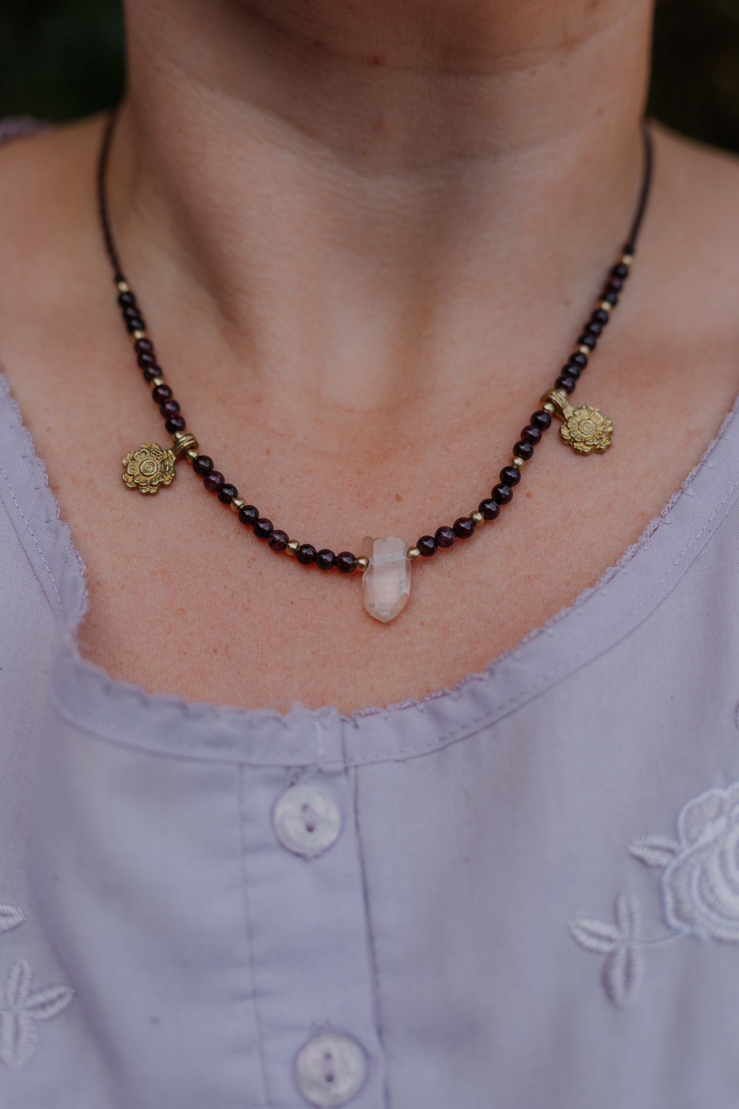 Garnet and Australian clear quartz necklace