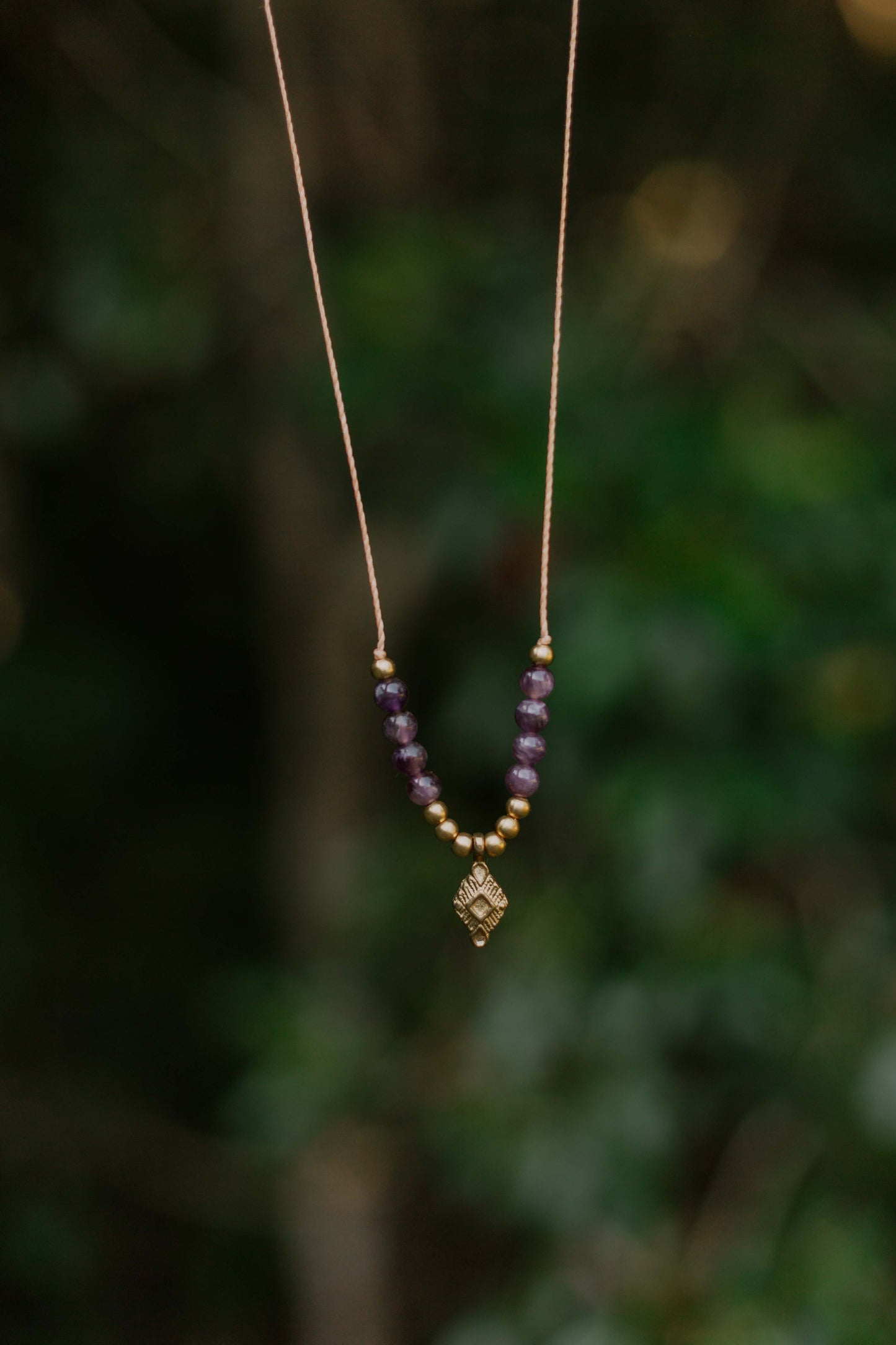 Dainty amethyst and brass necklace