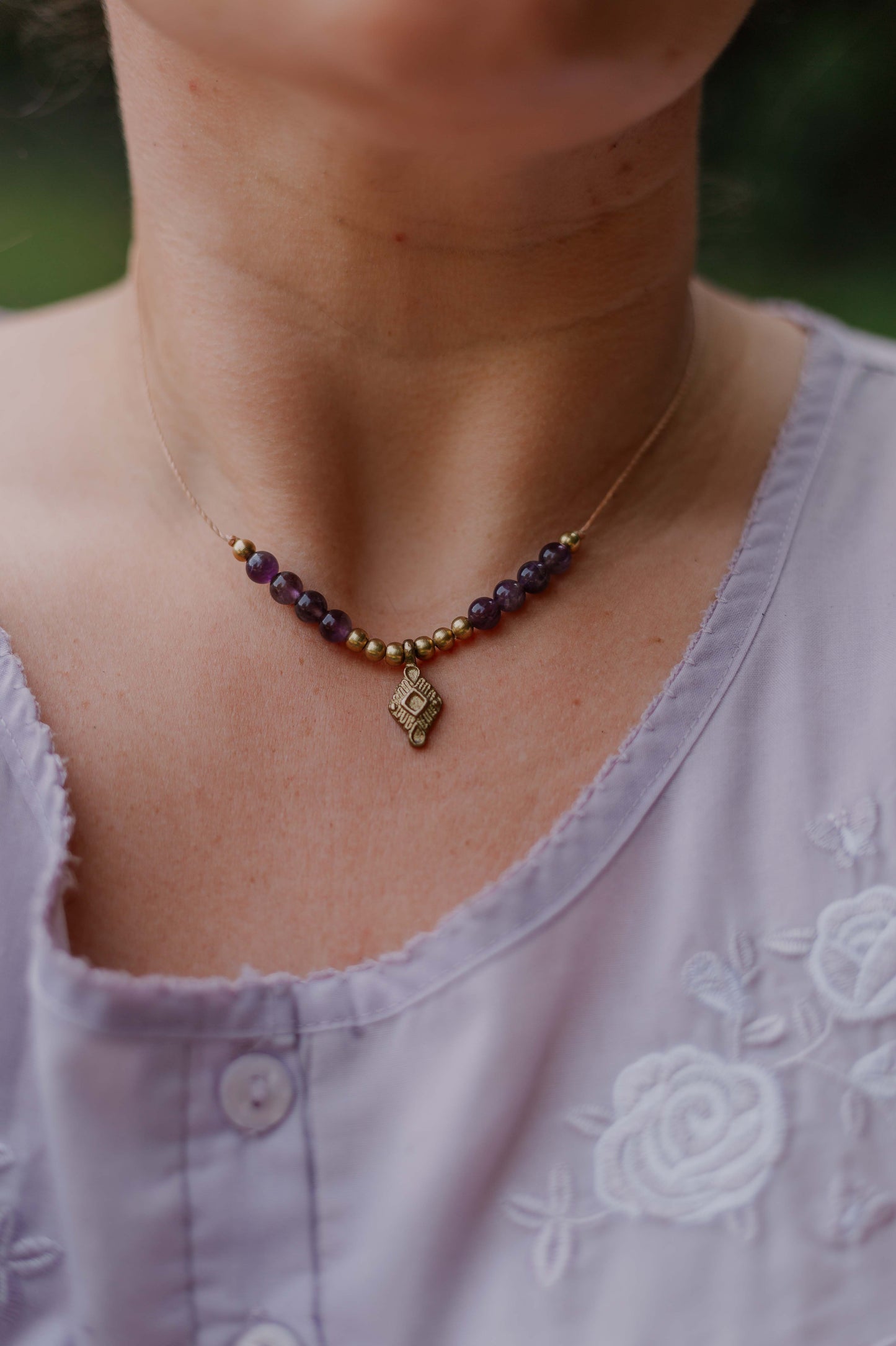 Dainty amethyst and brass necklace