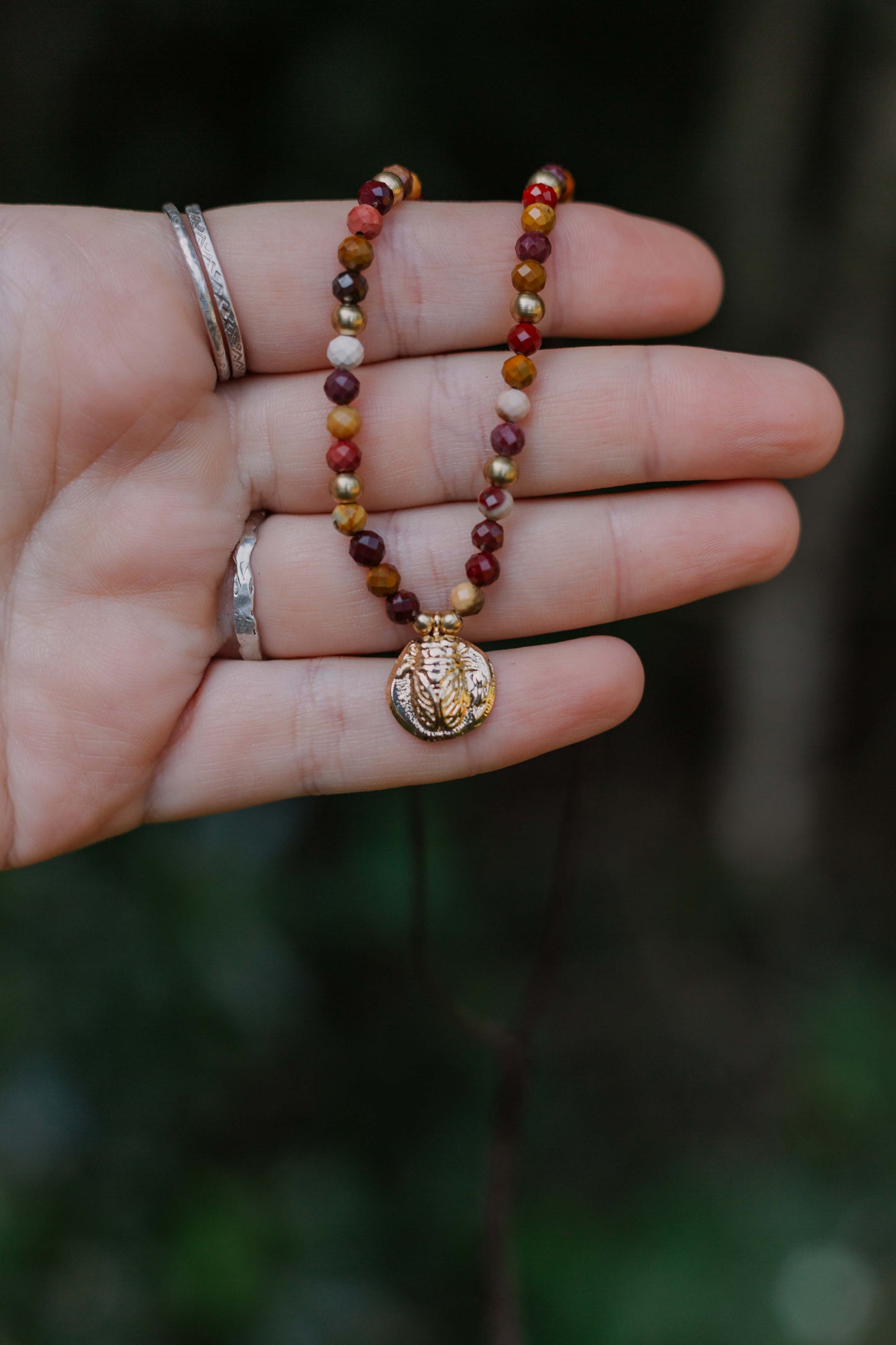 Faceted Mookaite and gold plated Scarab