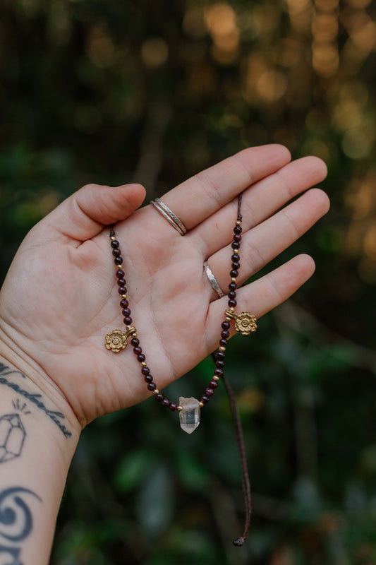 Garnet and Australian clear quartz necklace