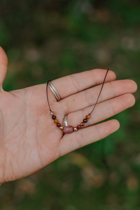 Dainty faceted mookaite and brass necklace