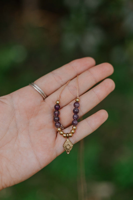 Dainty amethyst and brass necklace